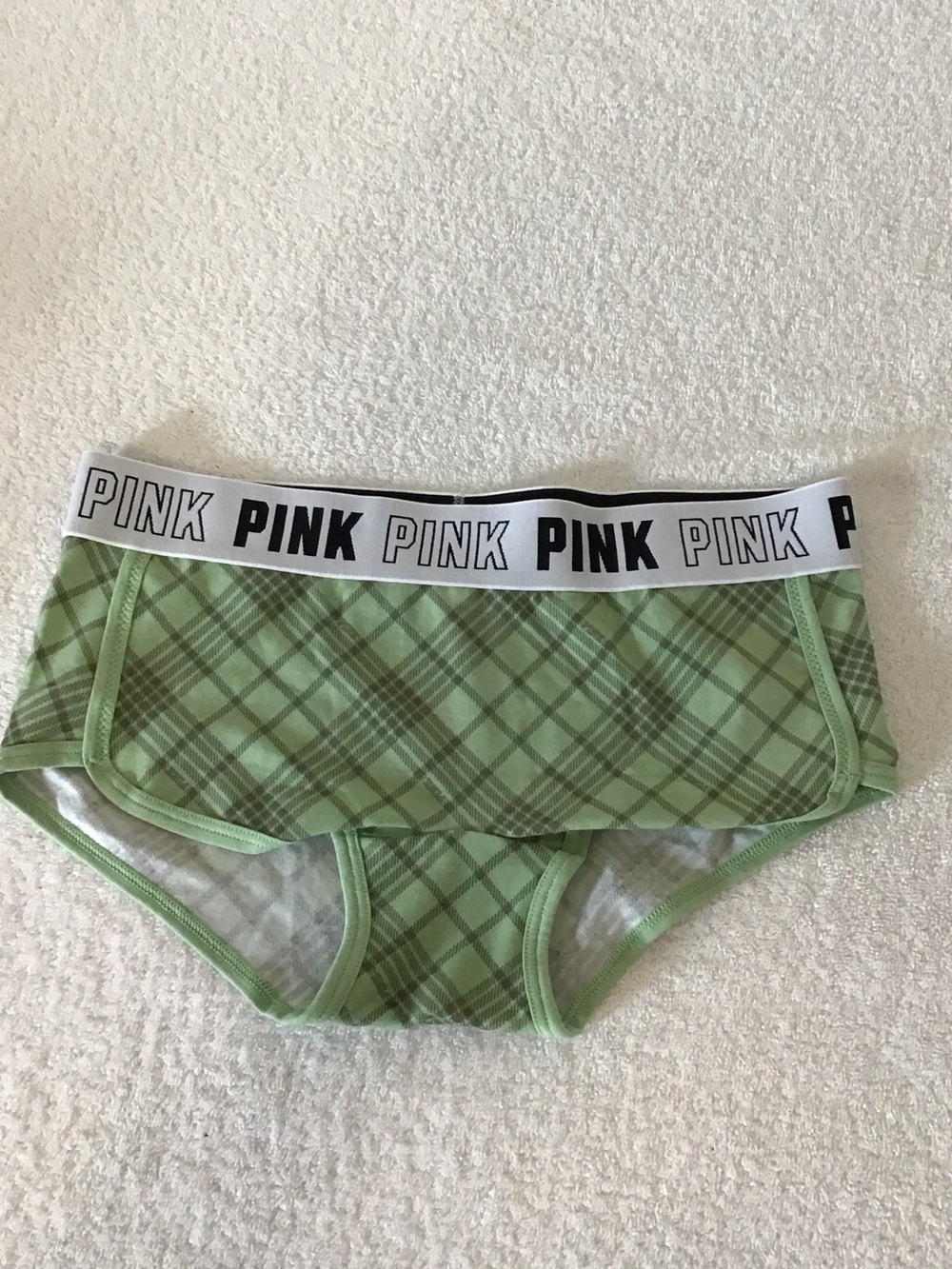 PINK Victoria's Secret Light Green Plaid Hipster Underwear